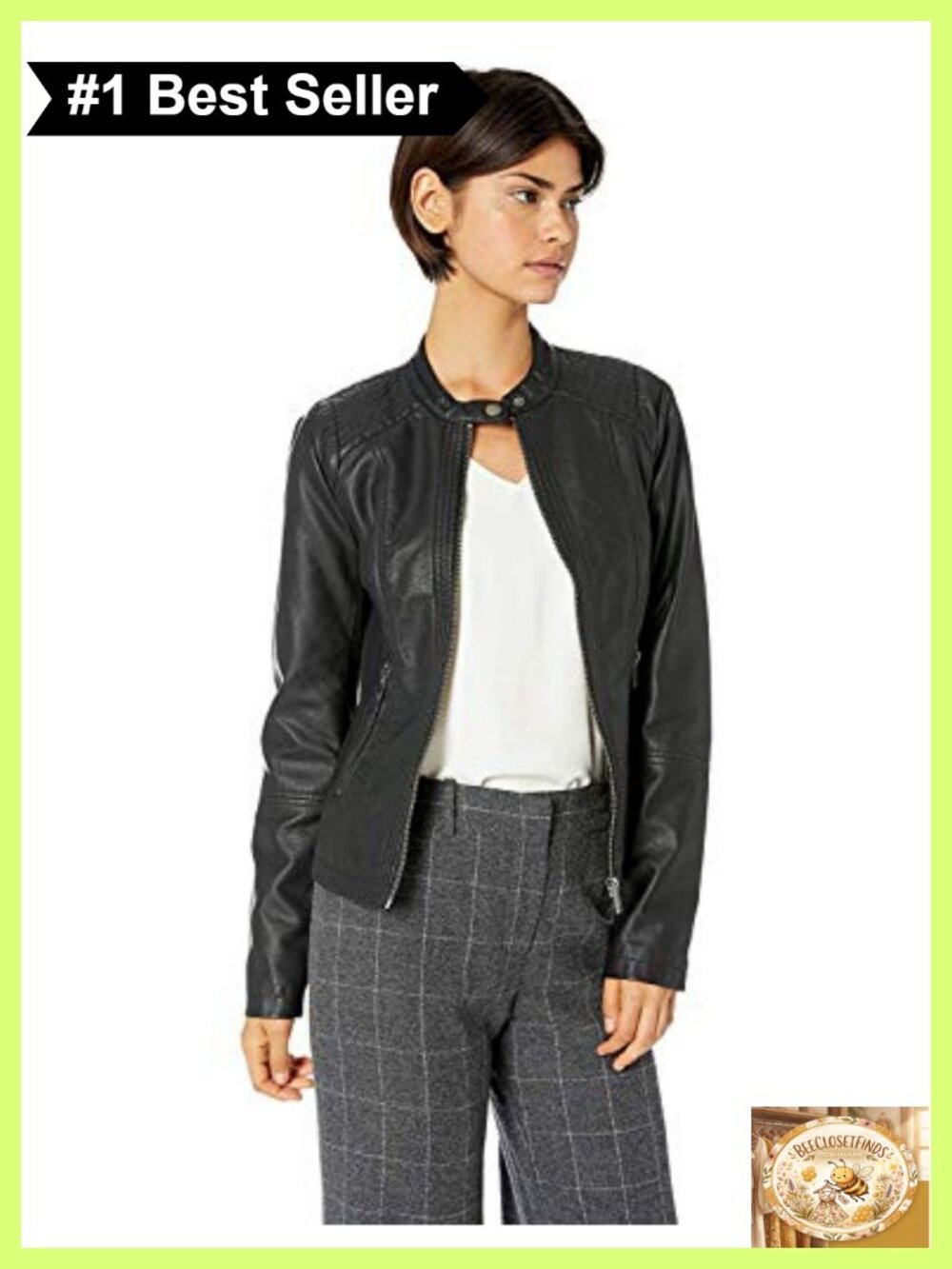 Faux Leather Moto Jacket with Front Zip Pockets